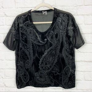BKE Velvet Faux Leather Oversized Paisley Blouse S